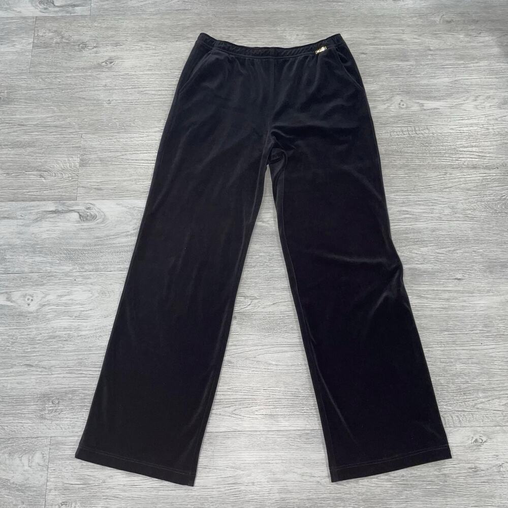 St John Sport By Marie Gray Black Velour Pants Womens Size Medium Wide Leg